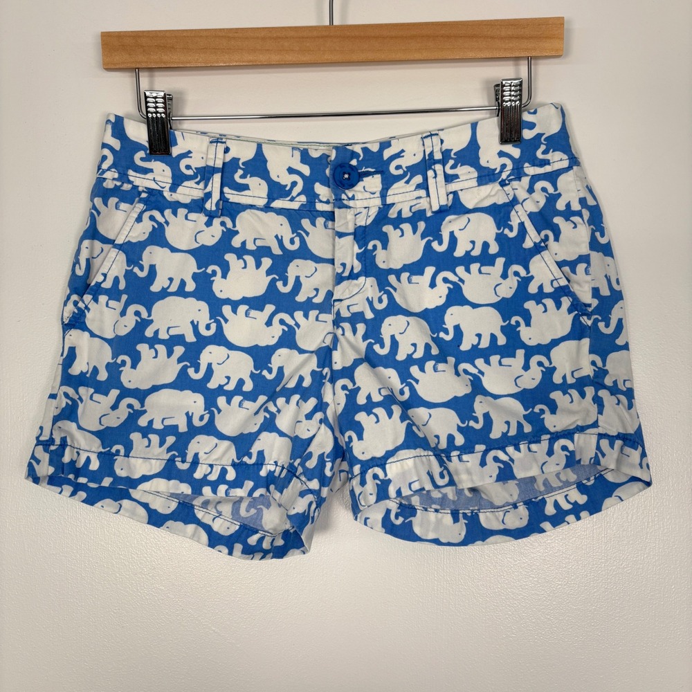 Lilly Pulitzer Womens Callahan Shorts Size 0 Blue White Elephant Print Chino